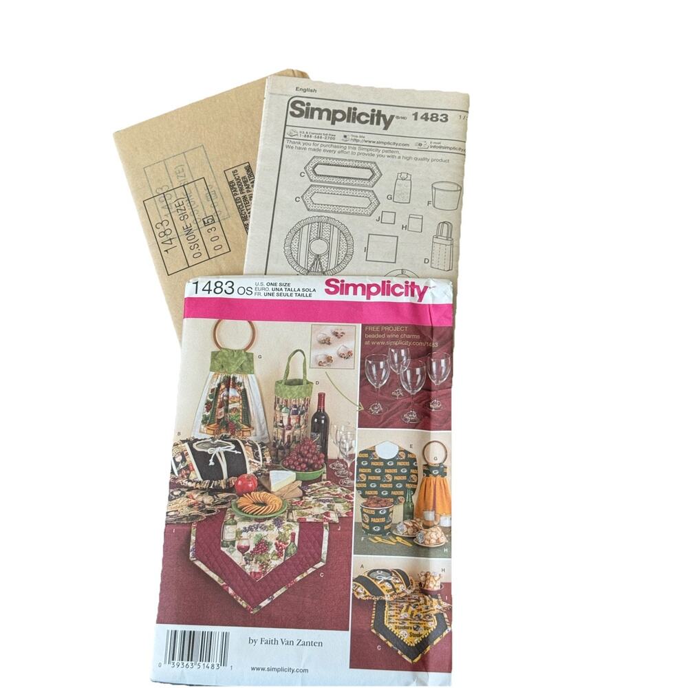Simplicity 1483 Wine Gift Accessories Sewing Pattern‎ NFL Tailgating Tote Uncut